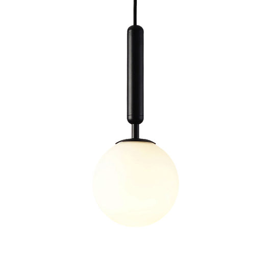 Spherical White Glass Suspension Pendant Modernist 1 Light 6"/8"/10" Wide Black/Gold Hanging Light Fixture Clearhalo 'Ceiling Lights' 'Glass shade' 'Glass' 'Island Lights' 'Modern Pendants' 'Modern' 'Pendant Lights' 'Pendants' Lighting' 186683