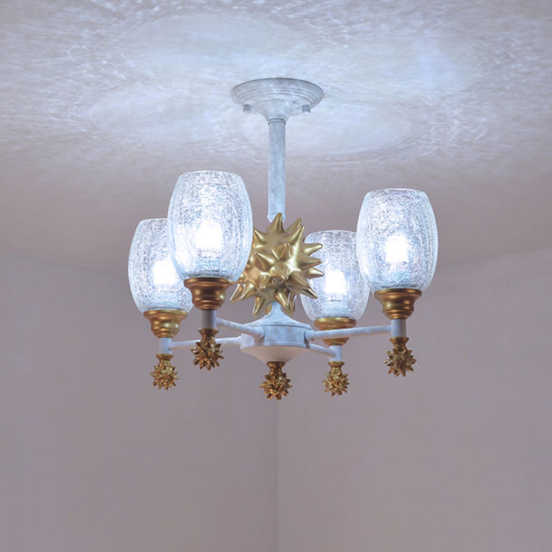 Clear Crackle Glass Cup-Like Pendant Coastal 4-Bulb Gold/Dark Blue Chandelier Lighting with Sea Urchin Design Clearhalo 'Ceiling Lights' 'Chandeliers' Lighting' options 1866900