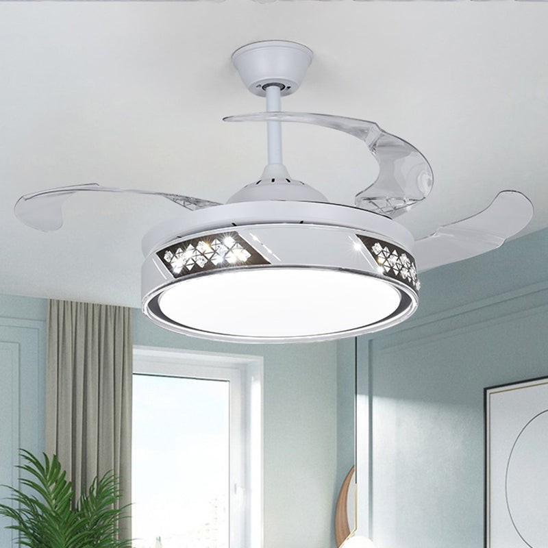 Round Semi Flush Mount Lamp Simplicity Metal 42" Wide LED Bedroom Ceiling Fan Lighting in White, 3 Blades White Clearhalo 'Ceiling Fans with Lights' 'Ceiling Fans' 'Modern Ceiling Fans' 'Modern' Lighting' 1866926