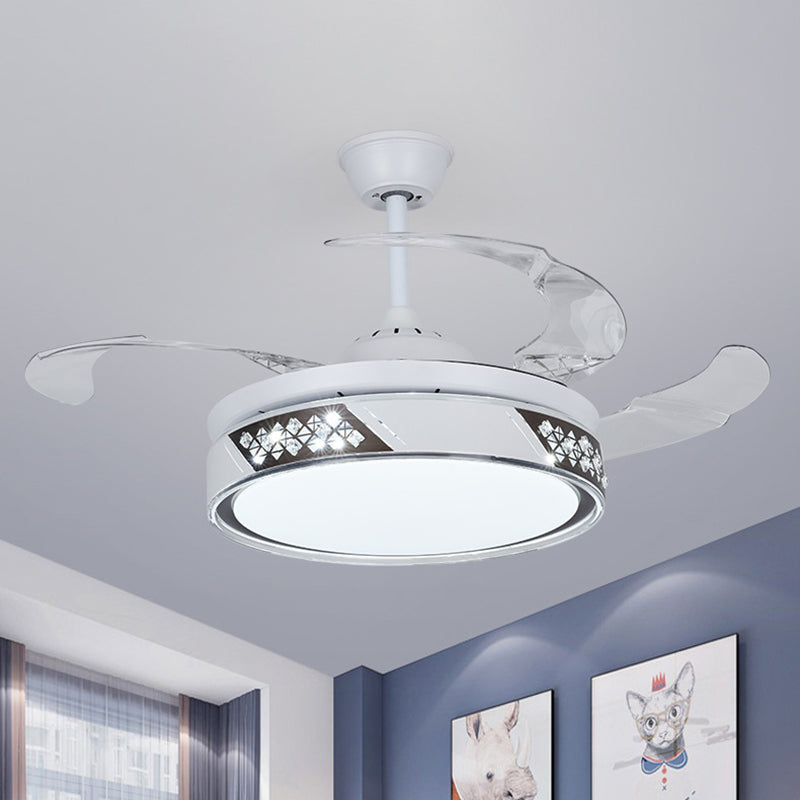 Round Semi Flush Mount Lamp Simplicity Metal 42" Wide LED Bedroom Ceiling Fan Lighting in White, 3 Blades Clearhalo 'Ceiling Fans with Lights' 'Ceiling Fans' 'Modern Ceiling Fans' 'Modern' Lighting' 1866927