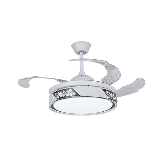 Round Semi Flush Mount Lamp Simplicity Metal 42" Wide LED Bedroom Ceiling Fan Lighting in White, 3 Blades Clearhalo 'Ceiling Fans with Lights' 'Ceiling Fans' 'Modern Ceiling Fans' 'Modern' Lighting' 1866928