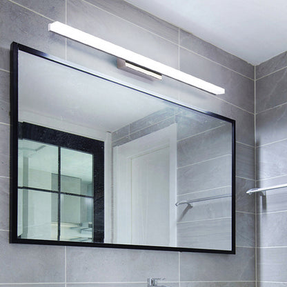 Linear Acrylic Vanity Mirror Light Simplicity LED Silver Wall Mounted Lighting in Warm/White Light Silver Clearhalo 'Cast Iron' 'Glass' 'Industrial' 'Modern wall lights' 'Modern' 'Tiffany' 'Traditional wall lights' 'Vanity Lights' 'Wall Lights' Lighting' 1866960