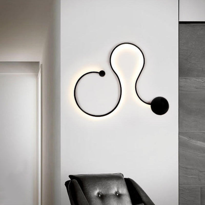 Metal Snake-Like Wall Sconce Lighting Simplicity 25.5"/50" W LED Wall Mount Lamp in Black, Warm/White Light Clearhalo 'Cast Iron' 'Glass' 'Industrial' 'Modern wall lights' 'Modern' 'Tiffany' 'Traditional wall lights' 'Wall Lamps & Sconces' 'Wall Lights' Lighting' 1866977