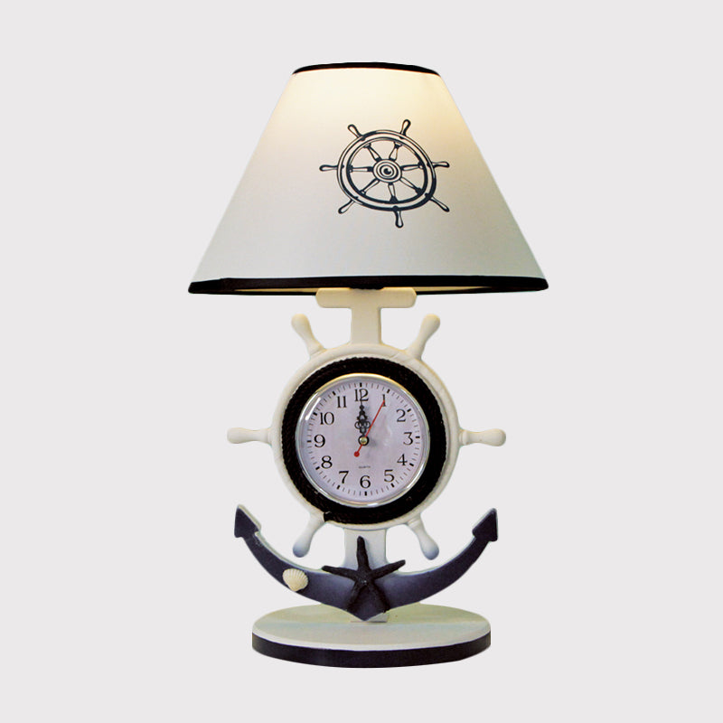 Rudder Base Table Lighting Children Style Resin Single Bulb Blue Shaded Night Stand Lamp with Clock Design Clearhalo 'Lamps' 'Table Lamps' Lighting' 1867035