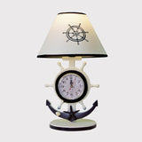 Rudder Base Table Lighting Children Style Resin Single Bulb Blue Shaded Night Stand Lamp with Clock Design Clearhalo 'Lamps' 'Table Lamps' Lighting' 1867035