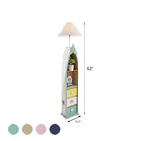 Wood Surfboard-Like Shelf Floor Lamp Children Single Head Pink/Green/Blue Standing Light with Cone White Fabric Shade Clearhalo 'Floor Lamps' 'Lamps' Lighting' 1867040