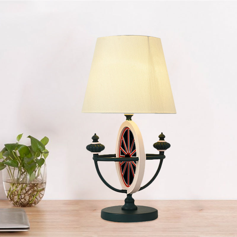 Black/Blue Barrel Nightstand Light Nordic Style 1 Head Fabric Desk Lamp  with Rudder Base Design