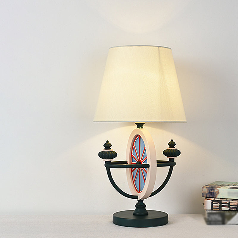 Black/Blue Barrel Nightstand Light Nordic Style 1 Head Fabric Desk Lamp with Rudder Base Design Blue Clearhalo 'Lamps' 'Table Lamps' Lighting' 1867057