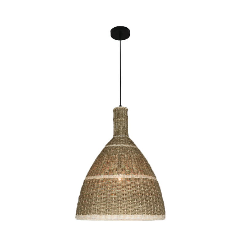 Warehouse 1 Light Hanging Lamp Kit Beige Conic Down Lighting Pendant with Rattan Shade Clearhalo 'Ceiling Lights' 'Pendant Lights' 'Pendants' Lighting' 1867129