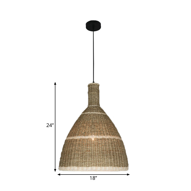 Warehouse 1 Light Hanging Lamp Kit Beige Conic Down Lighting Pendant with Rattan Shade Clearhalo 'Ceiling Lights' 'Pendant Lights' 'Pendants' Lighting' 1867130
