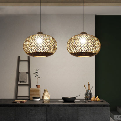 Oval Lantern Restaurant Pendant Lighting Hemp Rope Single Bulb Rural Hanging Lamp Kit in Flaxen Flaxen Clearhalo 'Ceiling Lights' 'Pendant Lights' 'Pendants' Lighting' 1867131_f15f2b38-af0c-45e4-b09f-9404b328e229