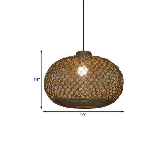 Oval Lantern Restaurant Pendant Lighting Hemp Rope Single Bulb Rural Hanging Lamp Kit in Flaxen Clearhalo 'Ceiling Lights' 'Pendant Lights' 'Pendants' Lighting' 1867134