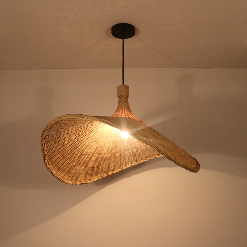 Straw Hat Rattan Down Lighting Warehouse 16"/19.5"/23.5" Width 1 Head Beige Hanging Ceiling Light Clearhalo 'Ceiling Lights' 'Pendant Lights' 'Pendants' Lighting' 1867139
