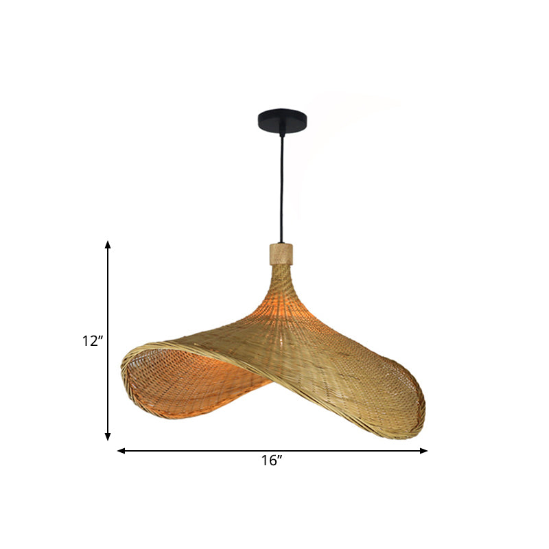 Straw Hat Rattan Down Lighting Warehouse 16"/19.5"/23.5" Width 1 Head Beige Hanging Ceiling Light Clearhalo 'Ceiling Lights' 'Pendant Lights' 'Pendants' Lighting' 1867142
