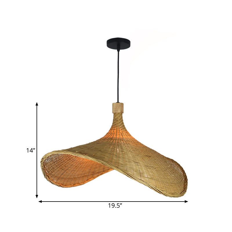 Straw Hat Rattan Down Lighting Warehouse 16"/19.5"/23.5" Width 1 Head Beige Hanging Ceiling Light Clearhalo 'Ceiling Lights' 'Pendant Lights' 'Pendants' Lighting' 1867143