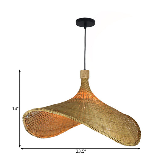 Straw Hat Rattan Down Lighting Warehouse 16"/19.5"/23.5" Width 1 Head Beige Hanging Ceiling Light Clearhalo 'Ceiling Lights' 'Pendant Lights' 'Pendants' Lighting' 1867144