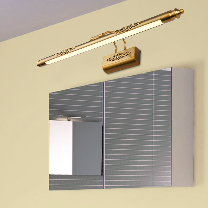 Metal Streamlined Wall Vanity Light Contemporary LED Brass Wall Lighting Ideas with Curvy Arm in Warm/White Light Brass Clearhalo 'Cast Iron' 'Glass' 'Industrial' 'Modern wall lights' 'Modern' 'Tiffany' 'Traditional wall lights' 'Vanity Lights' 'Wall Lights' Lighting' 1867149