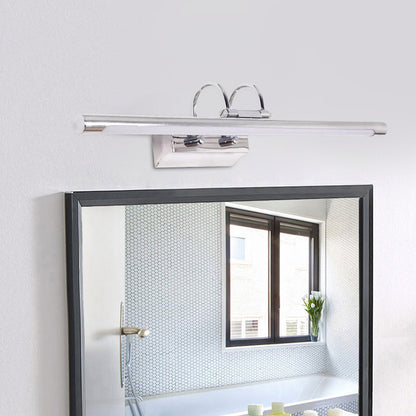Slender Metal Wall Lamp Modernity LED Chrome Vanity Lighting Ideas with Dual Arm in Warm/White Light for Shower Room Chrome Clearhalo 'Cast Iron' 'Glass' 'Industrial' 'Modern wall lights' 'Modern' 'Tiffany' 'Traditional wall lights' 'Vanity Lights' 'Wall Lights' Lighting' 1867153