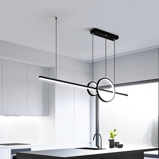Minimalist Ring and Bar Island Light Metallic LED Kitchen Hanging Pendant Lamp in Black/Gold Black Clearhalo 'Ceiling Lights' 'Island Lights' Lighting' 1867161