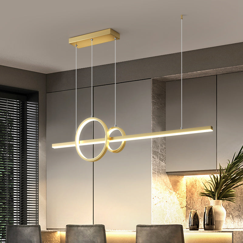 Minimalist Ring and Bar Island Light Metallic LED Kitchen Hanging Pendant Lamp in Black/Gold Gold Clearhalo 'Ceiling Lights' 'Island Lights' Lighting' 1867165