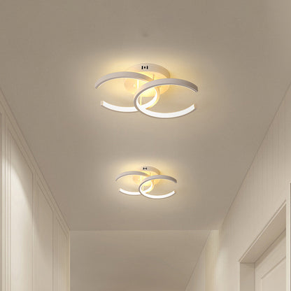 LED Corridor Semi Mount Lighting Modern White Ceiling Flush with Dual C-Shape Metal Shade, Warm/White Light White Clearhalo 'Ceiling Lights' 'Close To Ceiling Lights' 'Close to ceiling' 'Semi-flushmount' Lighting' 1867169