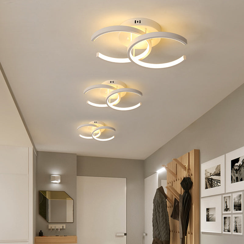 LED Corridor Semi Mount Lighting Modern White Ceiling Flush with Dual C-Shape Metal Shade, Warm/White Light Clearhalo 'Ceiling Lights' 'Close To Ceiling Lights' 'Close to ceiling' 'Semi-flushmount' Lighting' 1867170