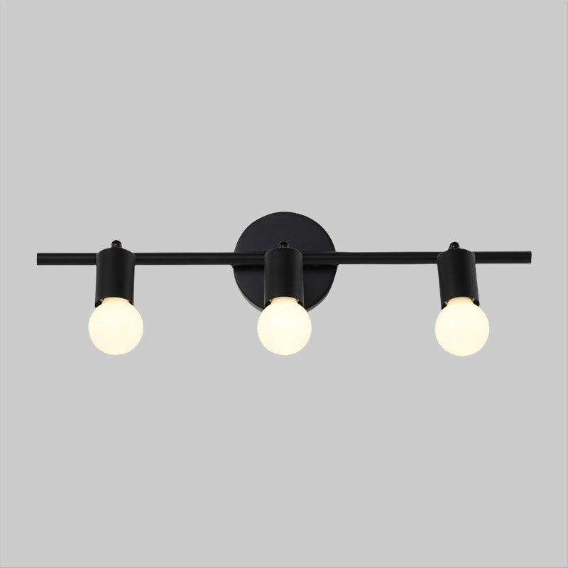Black 3-Arm Vanity Light Fixture Contemporary 3 Heads Metal Wall Mounted Lighting with Bare Bulb Clearhalo 'Cast Iron' 'Glass' 'Industrial' 'Modern wall lights' 'Modern' 'Tiffany' 'Traditional wall lights' 'Vanity Lights' 'Wall Lights' Lighting' 1867183