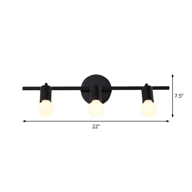 Black 3-Arm Vanity Light Fixture Contemporary 3 Heads Metal Wall Mounted Lighting with Bare Bulb Clearhalo 'Cast Iron' 'Glass' 'Industrial' 'Modern wall lights' 'Modern' 'Tiffany' 'Traditional wall lights' 'Vanity Lights' 'Wall Lights' Lighting' 1867184