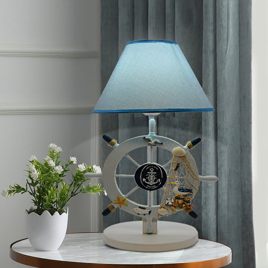 Children Single Light Rudder Task Lighting with Fabric Shade Blue Conical Small Desk Lamp Blue Clearhalo 'Lamps' 'Table Lamps' Lighting' 1867217