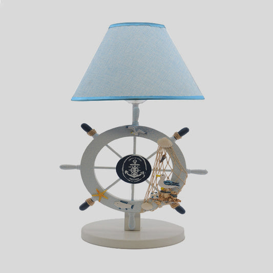 Children Single Light Rudder Task Lighting with Fabric Shade Blue Conical Small Desk Lamp Clearhalo 'Lamps' 'Table Lamps' Lighting' 1867219