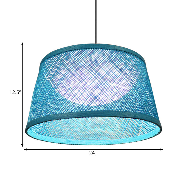 Rope Drum Ceiling Hang Fixture Warehouse 16"/20.5"/24" W 1-Light Drop Lighting Pendant with Inner Dome Acrylic Shade in Blue Clearhalo 'Ceiling Lights' 'Pendant Lights' 'Pendants' Lighting' 1867288