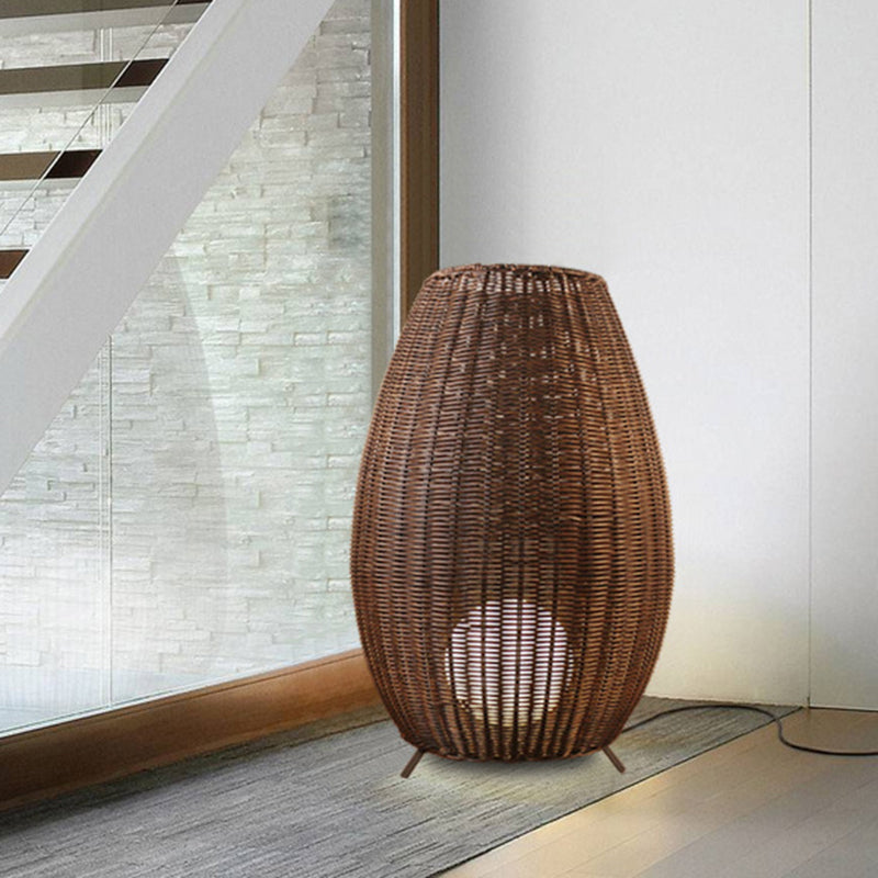 Woven Oval Floor Standing Light Asian Rattan Beige/Brown Floor Lamp with Inner Spherical Acrylic Shade Clearhalo 'Floor Lamps' 'Lamps' Lighting' 1867298