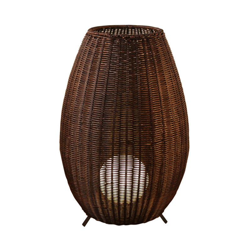 Woven Oval Floor Standing Light Asian Rattan Beige/Brown Floor Lamp with Inner Spherical Acrylic Shade Clearhalo 'Floor Lamps' 'Lamps' Lighting' 1867299