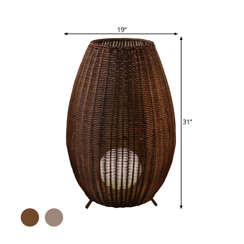 Woven Oval Floor Standing Light Asian Rattan Beige/Brown Floor Lamp with Inner Spherical Acrylic Shade Clearhalo 'Floor Lamps' 'Lamps' Lighting' 1867300