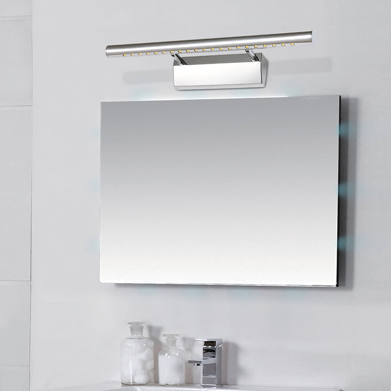Cylinder Vanity Lighting Simplicity Metal 10"/16" L LED Bathroom Wall Mounted Lamp in Chrome, Warm/White Light Chrome Clearhalo 'Cast Iron' 'Glass' 'Industrial' 'Modern wall lights' 'Modern' 'Tiffany' 'Traditional wall lights' 'Vanity Lights' 'Wall Lights' Lighting' 1867318