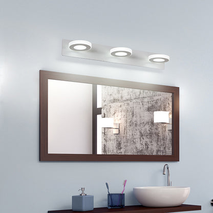 Circle Bathroom Wall Light Fixture White Acrylic 3 Bulbs Contemporary Adjustable Vanity Lamp in Warm/White Light White Clearhalo 'Modern wall lights' 'Modern' 'Vanity Lights' 'Wall Lights' Lighting' 1867327