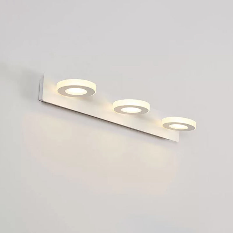 Circle Bathroom Wall Light Fixture White Acrylic 3 Bulbs Contemporary Adjustable Vanity Lamp in Warm/White Light Clearhalo 'Modern wall lights' 'Modern' 'Vanity Lights' 'Wall Lights' Lighting' 1867329