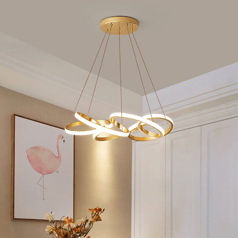 Twisted Round Dining Room Pendant Lamp Metal LED Modernist Ceiling Chandelier in Gold, Warm/White Light Gold Clearhalo 'Ceiling Lights' 'Chandeliers' 'Modern Chandeliers' 'Modern' Lighting' 1867335