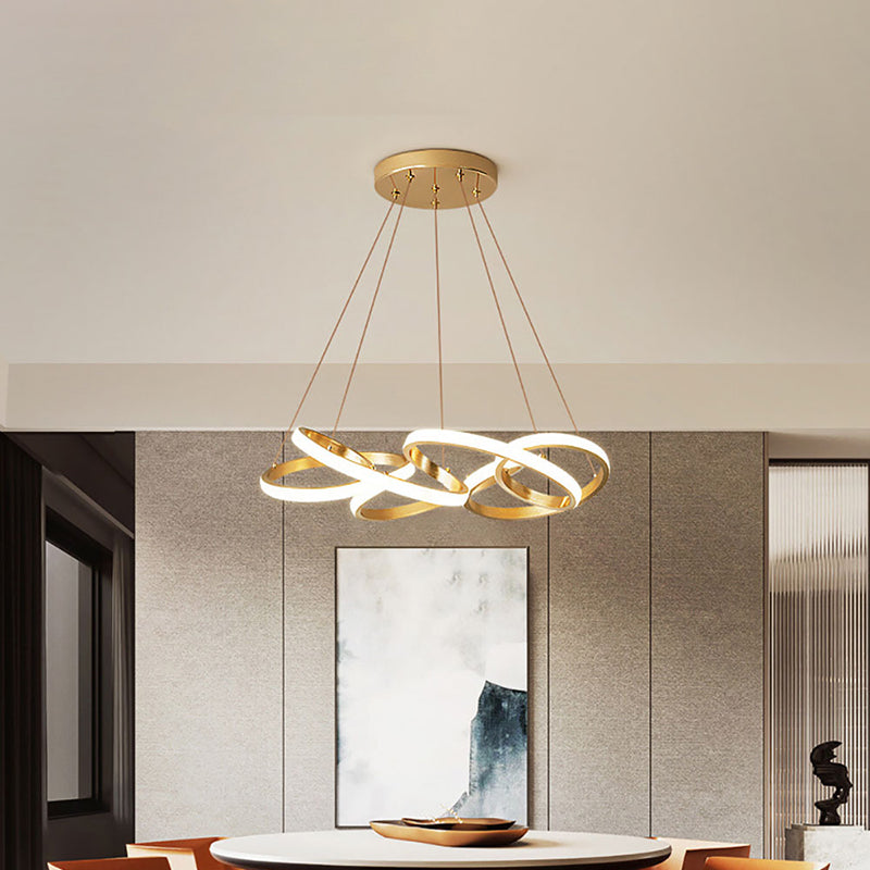 Twisted Round Dining Room Pendant Lamp Metal LED Modernist Ceiling Chandelier in Gold, Warm/White Light Clearhalo 'Ceiling Lights' 'Chandeliers' 'Modern Chandeliers' 'Modern' Lighting' 1867336