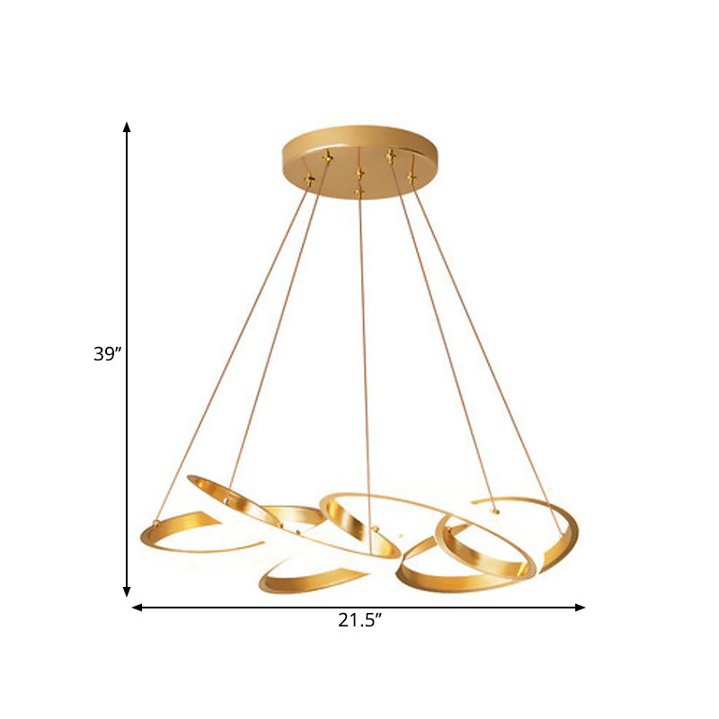 Twisted Round Dining Room Pendant Lamp Metal LED Modernist Ceiling Chandelier in Gold, Warm/White Light Clearhalo 'Ceiling Lights' 'Chandeliers' 'Modern Chandeliers' 'Modern' Lighting' 1867338