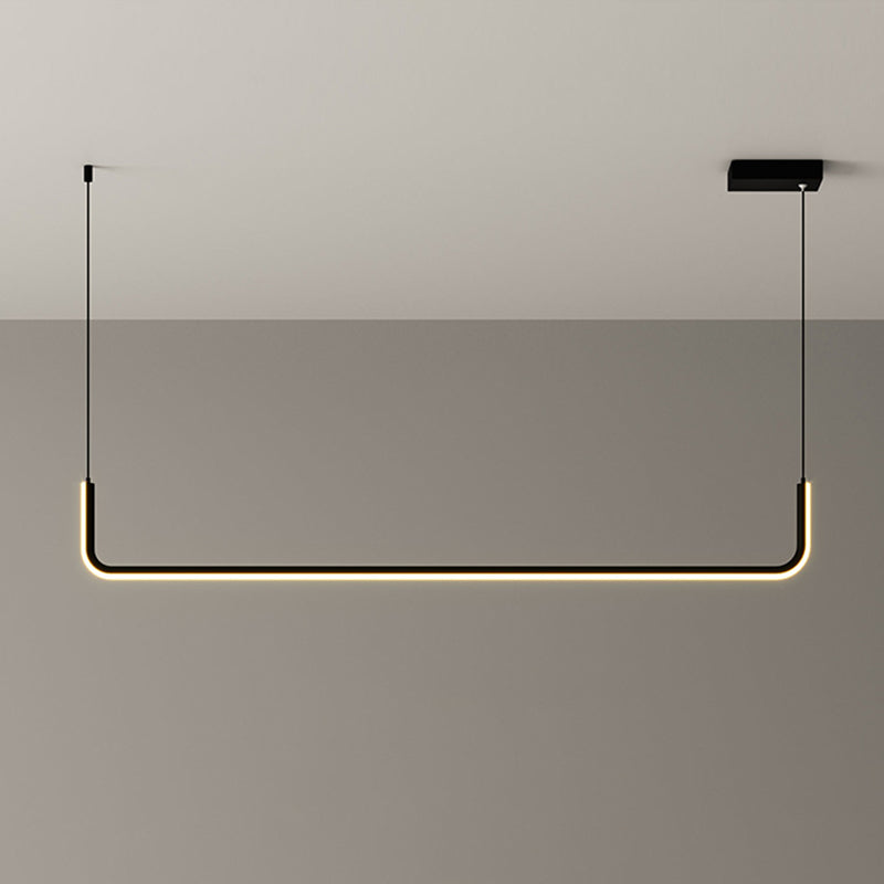 Metal Half Rectangle Hanging Lamp Kit Simple LED Black Island Lighting Fixture in Warm/White Light Black Clearhalo 'Ceiling Lights' 'Island Lights' Lighting' 1867339