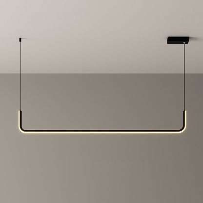 Metal Half Rectangle Hanging Lamp Kit Simple LED Black Island Lighting Fixture in Warm/White Light Black Clearhalo 'Ceiling Lights' 'Island Lights' Lighting' 1867339