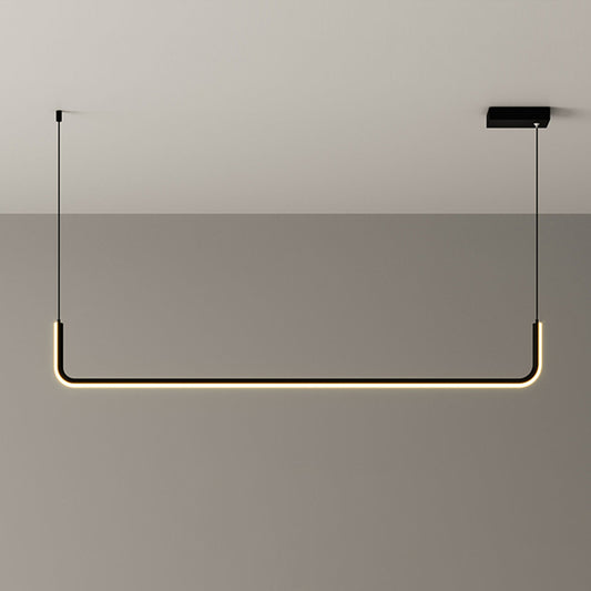 Metal Half Rectangle Hanging Lamp Kit Simple LED Black Island Lighting Fixture in Warm/White Light Black Clearhalo 'Ceiling Lights' 'Island Lights' Lighting' 1867339