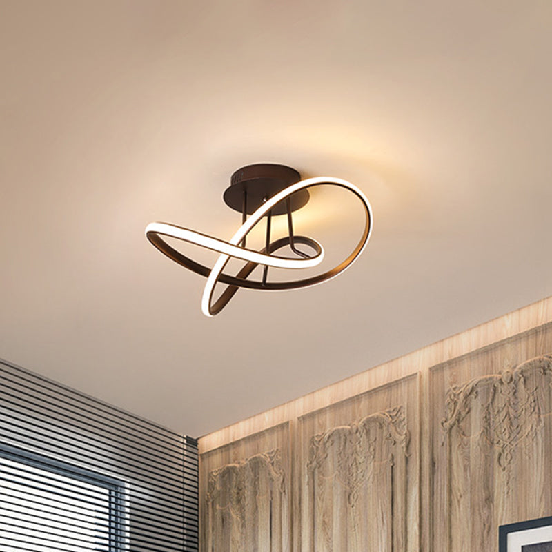 Metallic Twisted Semi Flush Light Nordic Black/White/Coffee LED Close to Ceiling Lighting for Sleeping Room Clearhalo 'Ceiling Lights' 'Close To Ceiling Lights' 'Close to ceiling' 'Semi-flushmount' Lighting' 1867344