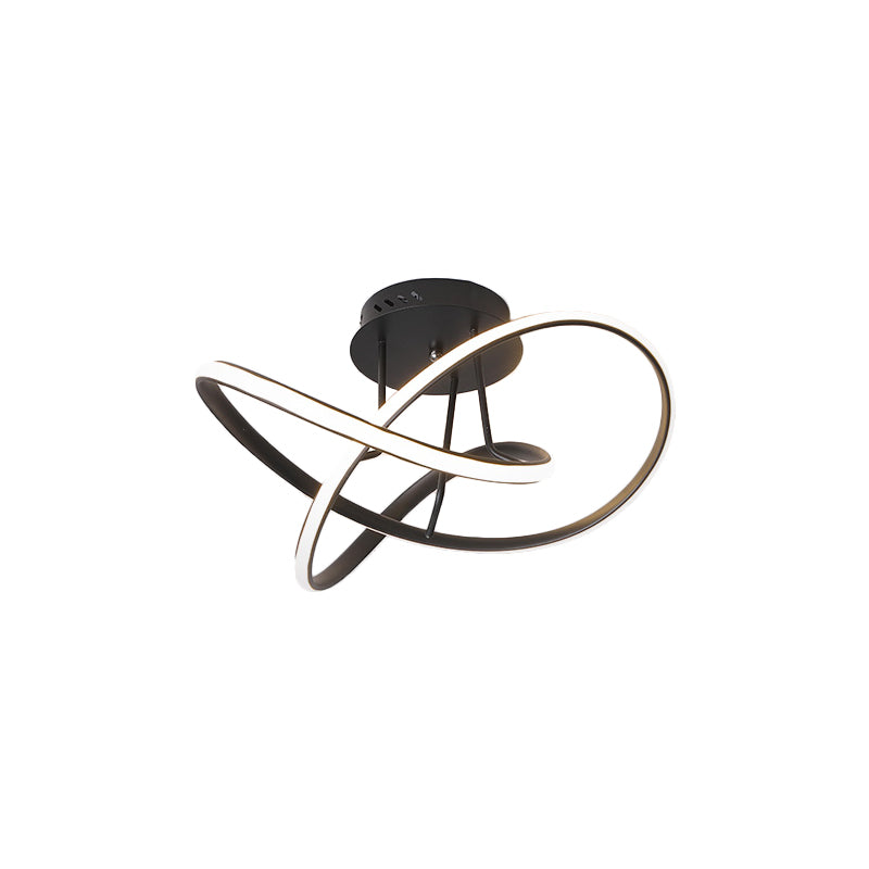 Metallic Twisted Semi Flush Light Nordic Black/White/Coffee LED Close to Ceiling Lighting for Sleeping Room Clearhalo 'Ceiling Lights' 'Close To Ceiling Lights' 'Close to ceiling' 'Semi-flushmount' Lighting' 1867345