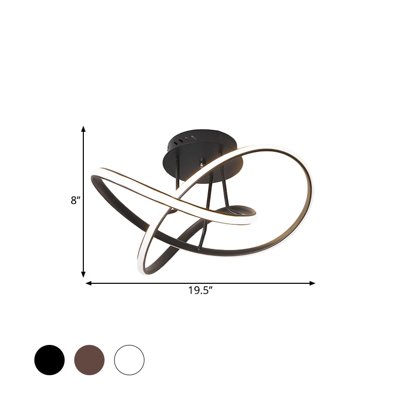 Metallic Twisted Semi Flush Light Nordic Black/White/Coffee LED Close to Ceiling Lighting for Sleeping Room Clearhalo 'Ceiling Lights' 'Close To Ceiling Lights' 'Close to ceiling' 'Semi-flushmount' Lighting' 1867346