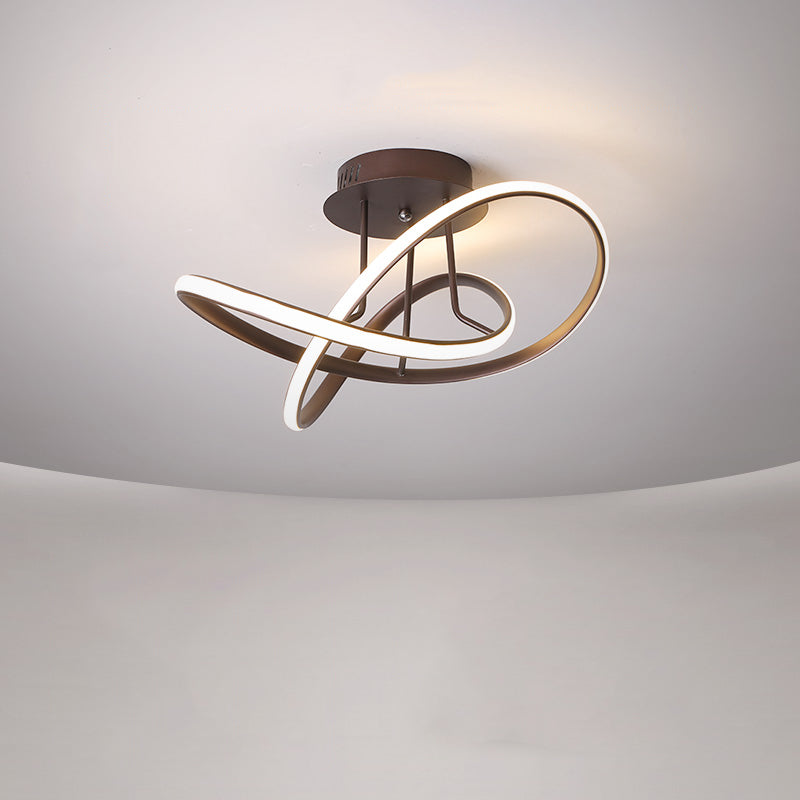 Metallic Twisted Semi Flush Light Nordic Black/White/Coffee LED Close to Ceiling Lighting for Sleeping Room Clearhalo 'Ceiling Lights' 'Close To Ceiling Lights' 'Close to ceiling' 'Semi-flushmount' Lighting' 1867348