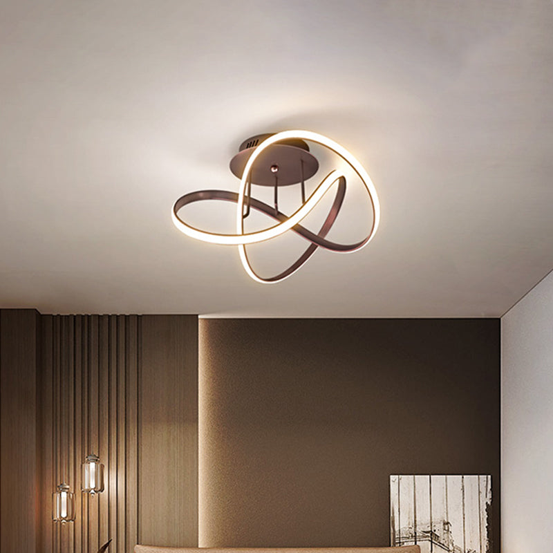 Metallic Twisted Semi Flush Light Nordic Black/White/Coffee LED Close to Ceiling Lighting for Sleeping Room Clearhalo 'Ceiling Lights' 'Close To Ceiling Lights' 'Close to ceiling' 'Semi-flushmount' Lighting' 1867349