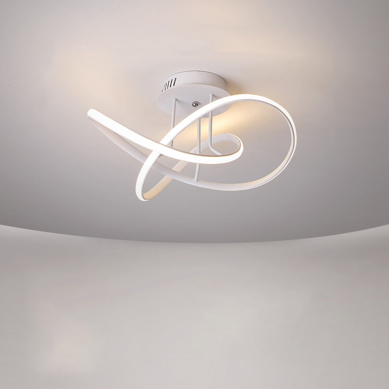 Metallic Twisted Semi Flush Light Nordic Black/White/Coffee LED Close to Ceiling Lighting for Sleeping Room Clearhalo 'Ceiling Lights' 'Close To Ceiling Lights' 'Close to ceiling' 'Semi-flushmount' Lighting' 1867352