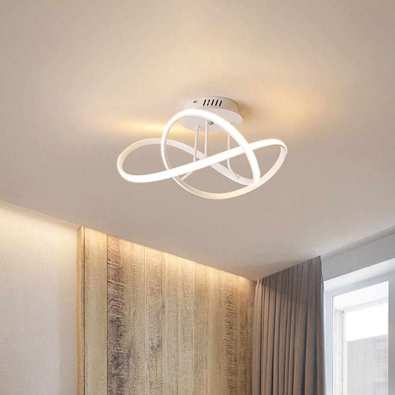 Metallic Twisted Semi Flush Light Nordic Black/White/Coffee LED Close to Ceiling Lighting for Sleeping Room Clearhalo 'Ceiling Lights' 'Close To Ceiling Lights' 'Close to ceiling' 'Semi-flushmount' Lighting' 1867353
